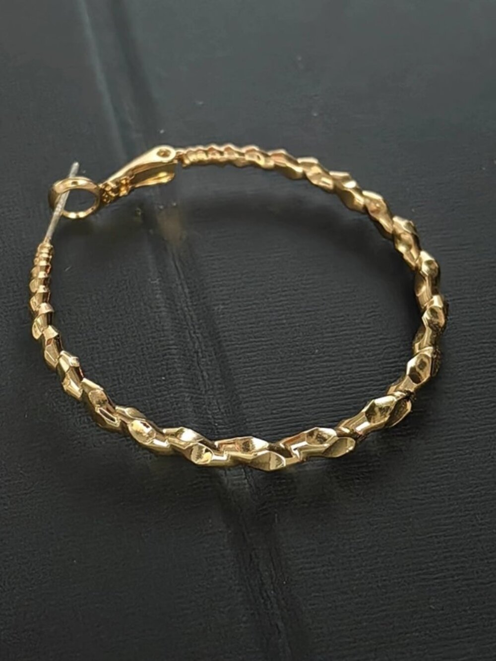 Gold Twisted Faceted Textured Large Hoop Single Earrings